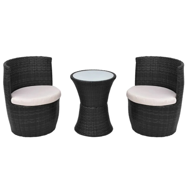 Set Mobilier Bistro Cu Perne 3 Piese Negru Poliratan 43112